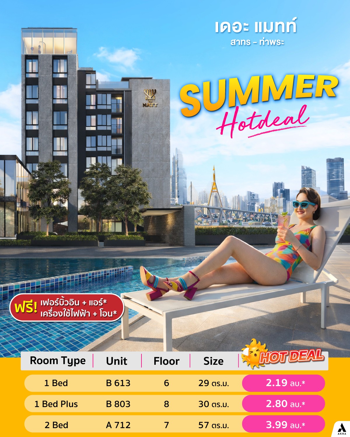 Summer Hot Deal! เปย์หนักท้าลมร้อนที่ The Matt สาทร-ท่าพระ คอนโดแต่งครบ พร้อมอยู่ เริ่มเพียง 2.19 ลบ.*