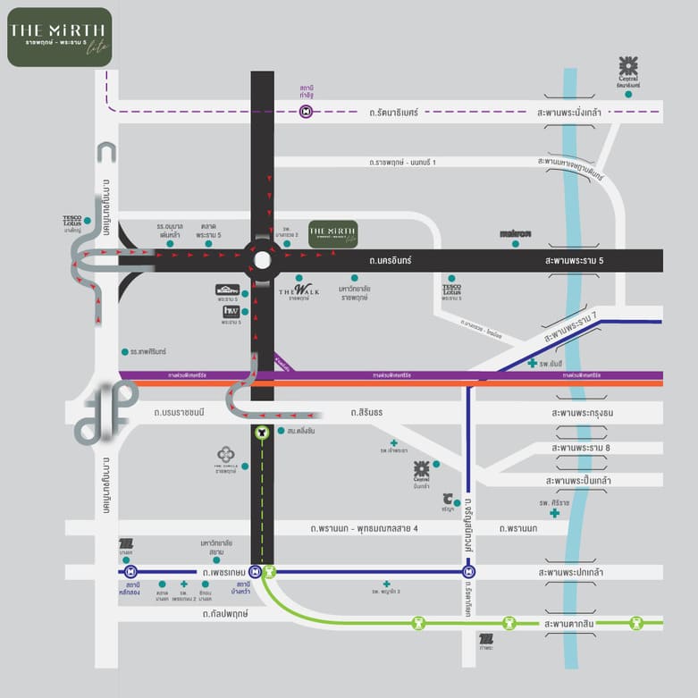 Map อัคร บ้านและที่ดิน เดอะ เมิร์ธ ไลท์ the mirth lite พรีเมียมทาวน์โฮม 3 ชั้น เลือกทำเลไหนดีนะ อัคร บ้านและที่ดิน