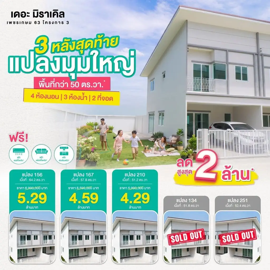 3 หลังสุดท้ายก่อนปิดโครงการ เดอะ มิราเคิล เพชรเกษม 63 โครงการ 3 | akra land and house